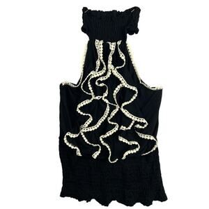Grevergate Black Halter Tuxedo Ruffle Women's Cream Double Ruffle Blouse Medium